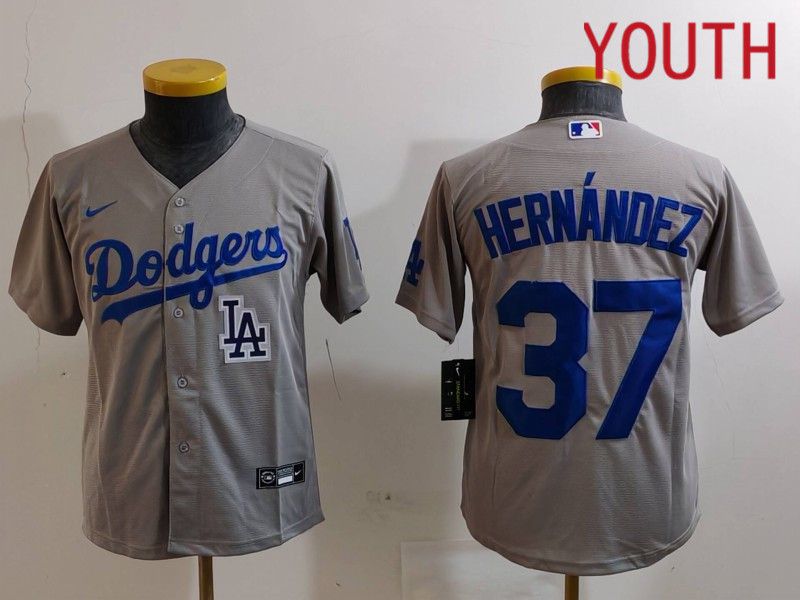 Youth Los Angeles Dodgers 37 Hernandez Grey Nike Game 2024 MLB Jersey style 7262